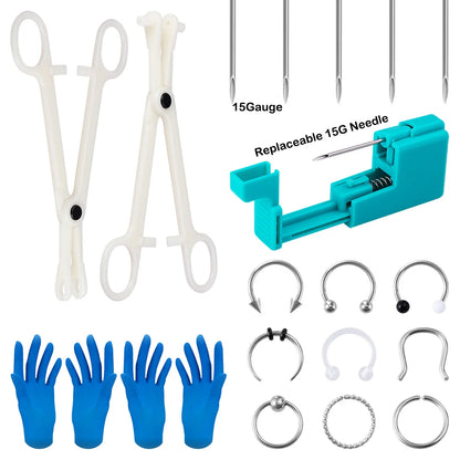 Body Piercing Tool Kit Easy to Use Body Piercing Gun Lip Nose Tongue Cartilage Eyebrow Navel Piercing Jewelry for Women Men