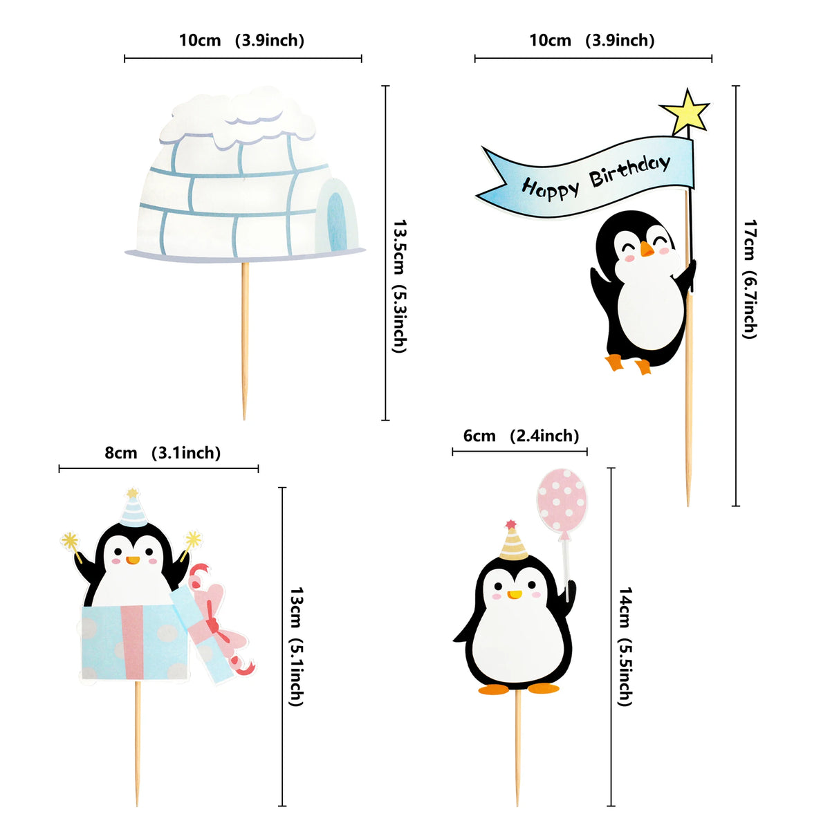 Happy Birthday Cake Topper Penguin Hat Snowflake Anniversary Cupcake Toppers Baking DIY Party Flag Baby Shower Cake Decor