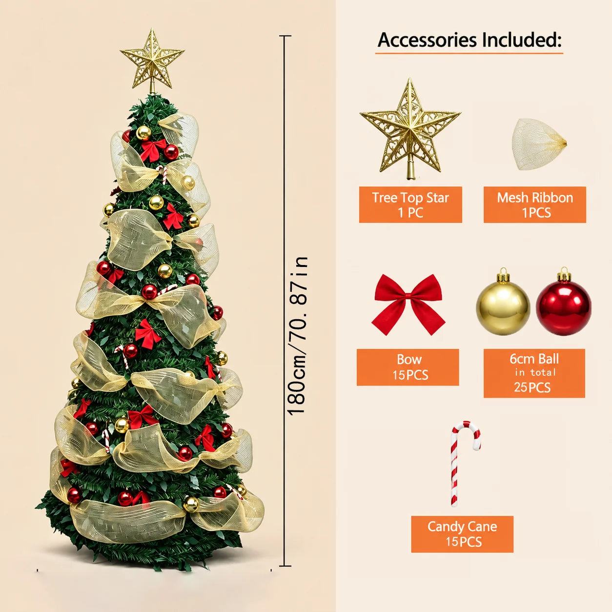 Foldable PVC Christmas Tree 1.5/1.8/2.1M with DIY Ornaments & USB Remote LED String Lights, Retractable Xmas Tree for Home Holid