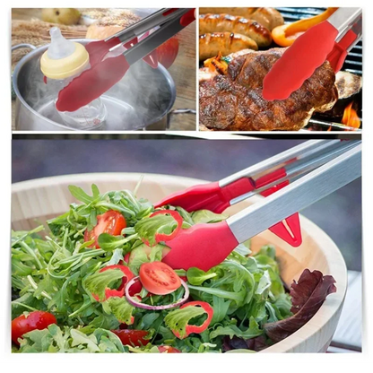 430 Stainless Steel Food Clip Equipped with Heat-resistant Silicone Kitchen Tongs Bbq Barbecue And Steak Frying Tool Holder