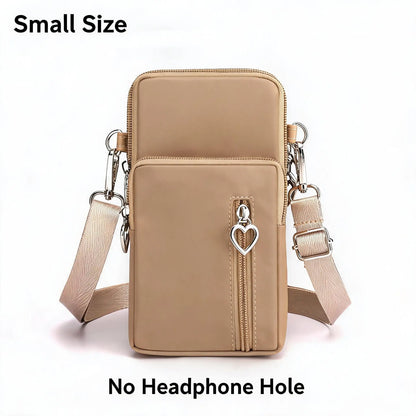 Waterproof Nylon Mini Crossbody Phone Bag for Women Heart Metal Zipper Multi Compartment Shoulder Arm Bag Phone Purse Wallet