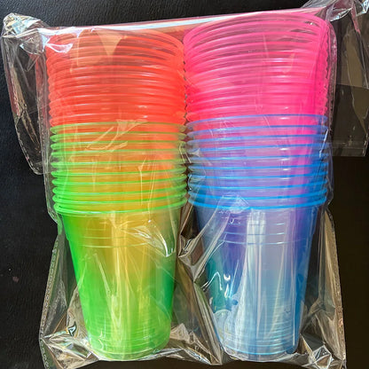 40pcs Neon Party Glass 12 OZ Disposable Glow Cups UV Black Light Reactive Neon Party Decoration Fluorescent Plastic Cup Supplies
