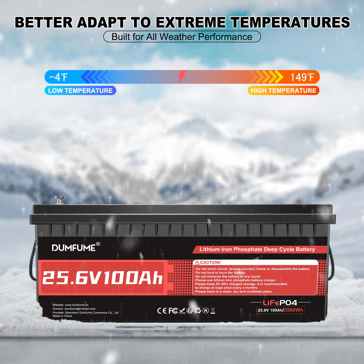 Dumfume 24V 100Ah LiFePO4 Lithium Battery With 100A BMS 2560W Power Output Solar Off-grid Systems Trolling Motor RV Home Backup