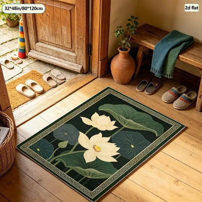 1 Piece Golden Lotus and Green Leaf Pattern Carpet, Soft and Comfortable, All Seasons, Light and Easy to Care For, Home Decor, Room Decor, Autumn, Winter, Suitable for Living Room, Bedroom, Entryway