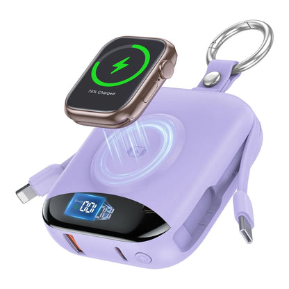 10000mAh 22.5W Fast Charging Power Bank with Built-in Cables, 4-in-1 Portable Charger with LED Display Keychain for IWatch Phone