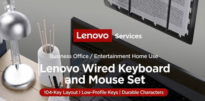 Lenovo Wired Keyboard And Mouse Set Splash-Proof for Home And Business Office Use Compatible with Desktops And Laptops 104 Keys