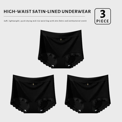 FallSweet 3Pcs Ice Silk Panties for Women Seamless High-Rise Briefs Plus Size Underwear Boyshort Sexy Lingerie for Everyday Wear
