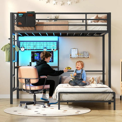 Twin Over Twin Bunk Bed,Built-in Desk & Charging Station & LED Lights with Storage Drawers,Bedroom Furniture, Custom