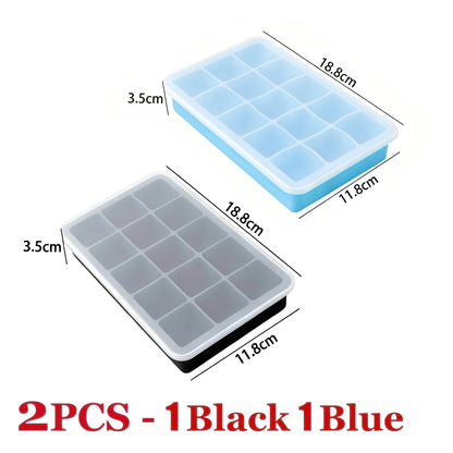 15 Grids Ice Cube Trays 100% Food Grade Silicone Ice Molds Easy Release Flexible Ice Cubes Mould with Lid for Whiskey Cocktail