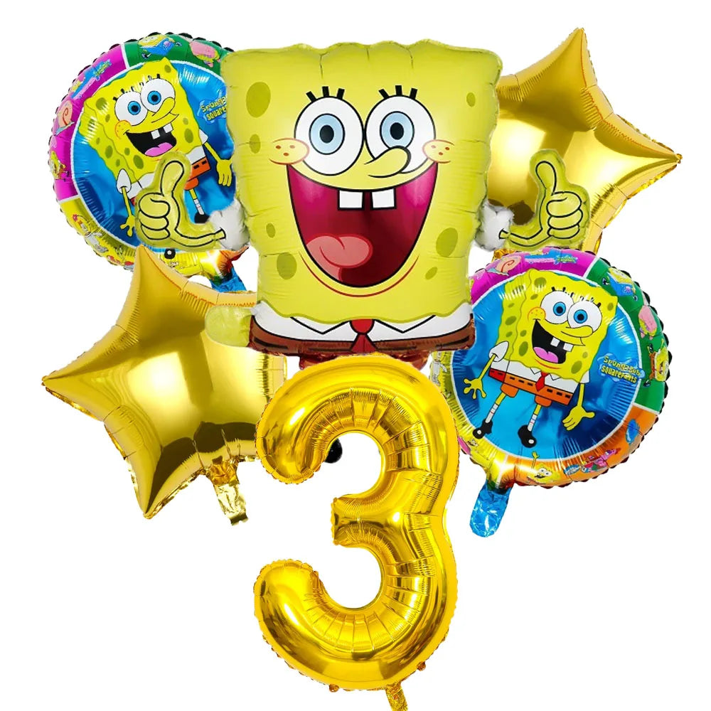 6Pcs SpongeBob Patrick Star Balloon set Birthday Party Golde Blue Numbers Balloons Boys Girls Baby Shower Party Supplies Gifts