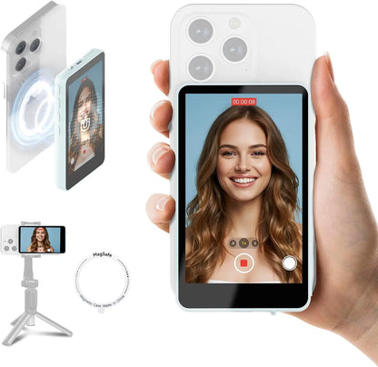 【US STOCK】 SYNCO XView M4 4 Inch Magnetic Vlog Selfie Monitor Screen P2P Wireless Connection Bluetooth Remote Control No WiFi Needed Portable Rear Camera Viewfinder Compatible with iPhone Smartphone Ideal for Outdoor Vlog