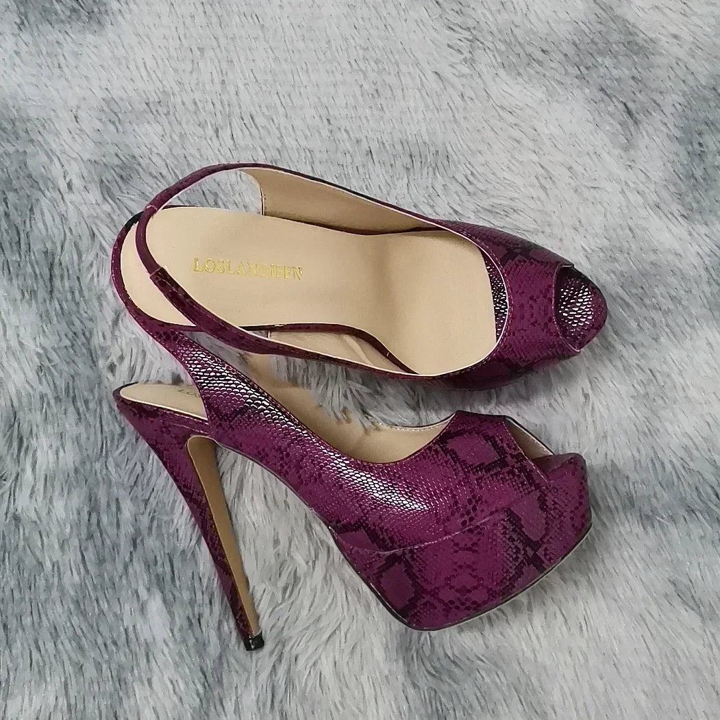 Women Pumps Stilettos 14CM Platform Stripper High Heels Sexy Open Toe Sandals Gladiator Party Dress Wedding Shoes Large Size 44