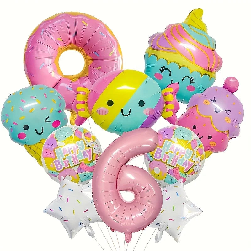 12pcs Ice Cream Balloons Sweet and Fashionable Birthday Party Decorations Pink Numbers for Candy Birthday Party Decorations Gift