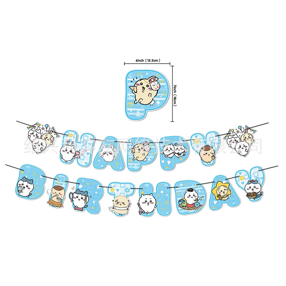 kawaii Chiikawa Birthday Party Disposable tableware Banner Cake Topper Hanging Flag Latex Foil Balloons Birthday Decorations Toy