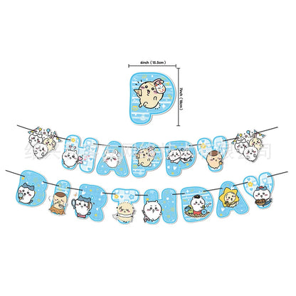 kawaii Chiikawa Birthday Party Disposable tableware Banner Cake Topper Hanging Flag Latex Foil Balloons Birthday Decorations Toy