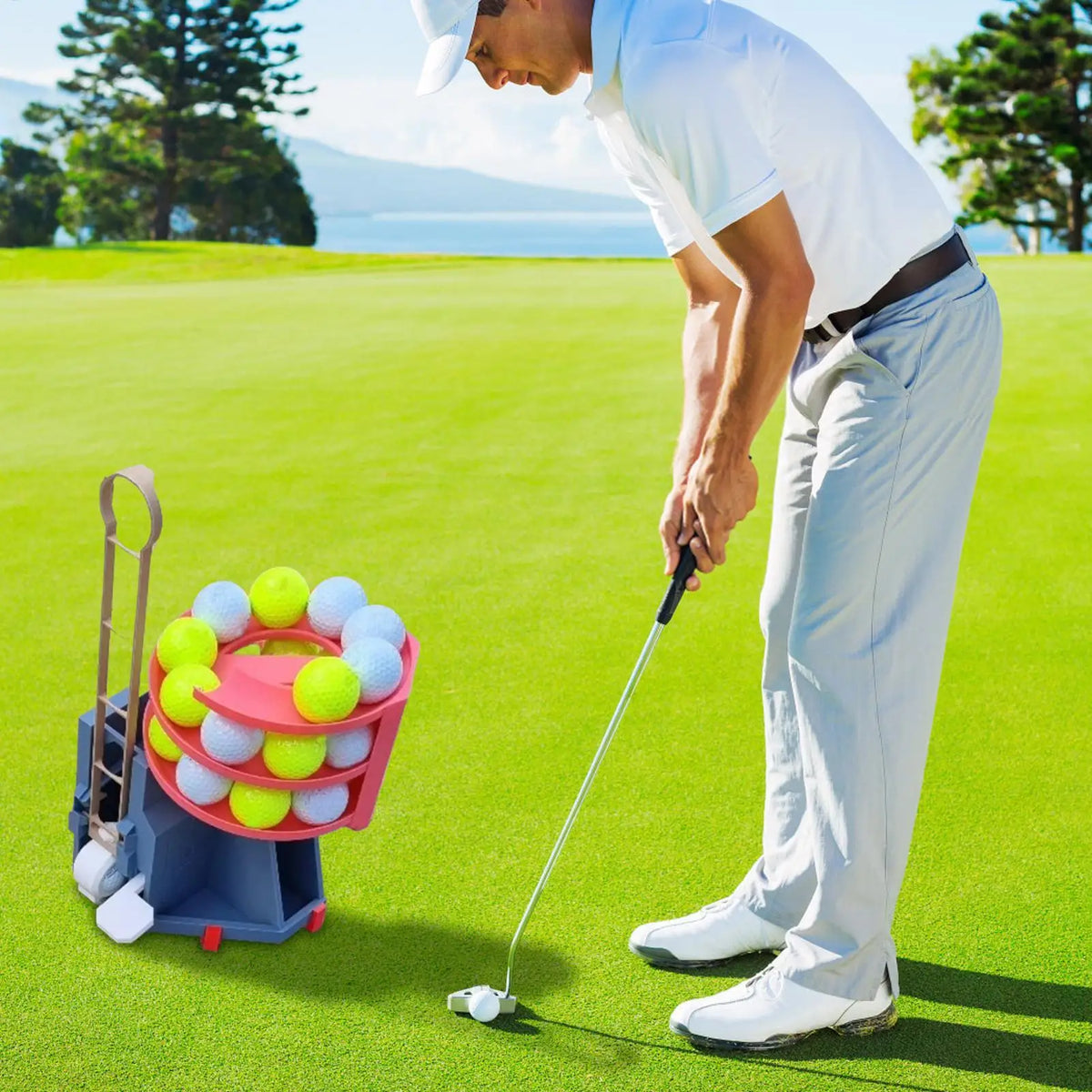 Golf Swing Training Launcher Dispenser Automatic Golf Ball Tee Up Machine Non-powered Golf Simulator for Beginner Teaching Aid