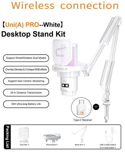 COMICA Uni Pro Wireless USB Gaming Microphone for PC Laptop Smartphone Noise Cancellation Condenser Mic with RGB Lights