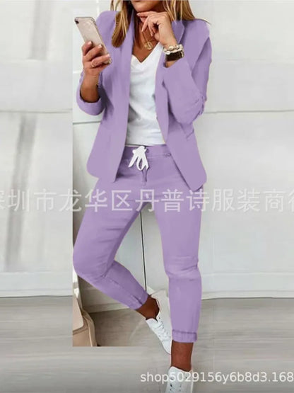 2 Piece Women's Autumn Winter Suit Fashion Slim Fit Lace-Up Small Feet