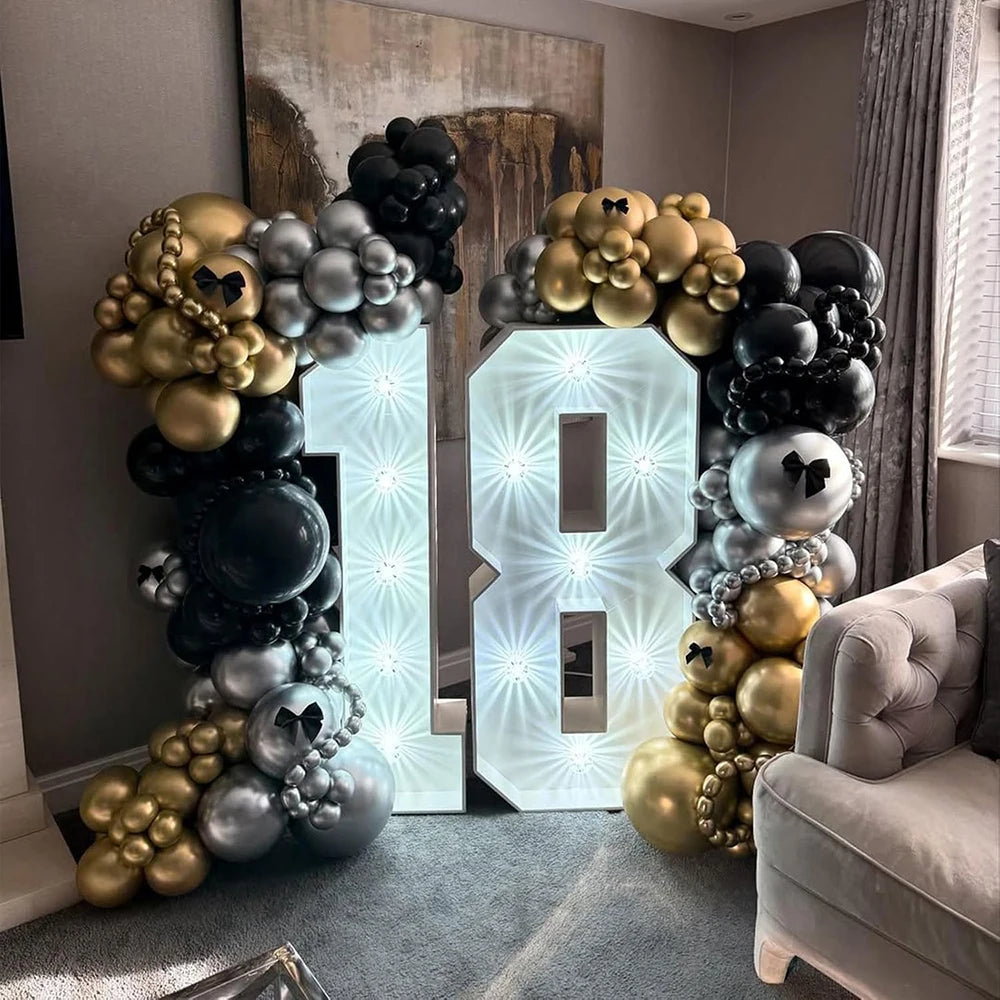 120PCS Black Balloons Garland Metal Gold Silver Balloon Arch Kit Baby Shower Wedding Graduation Birthday Party Decoration Globos