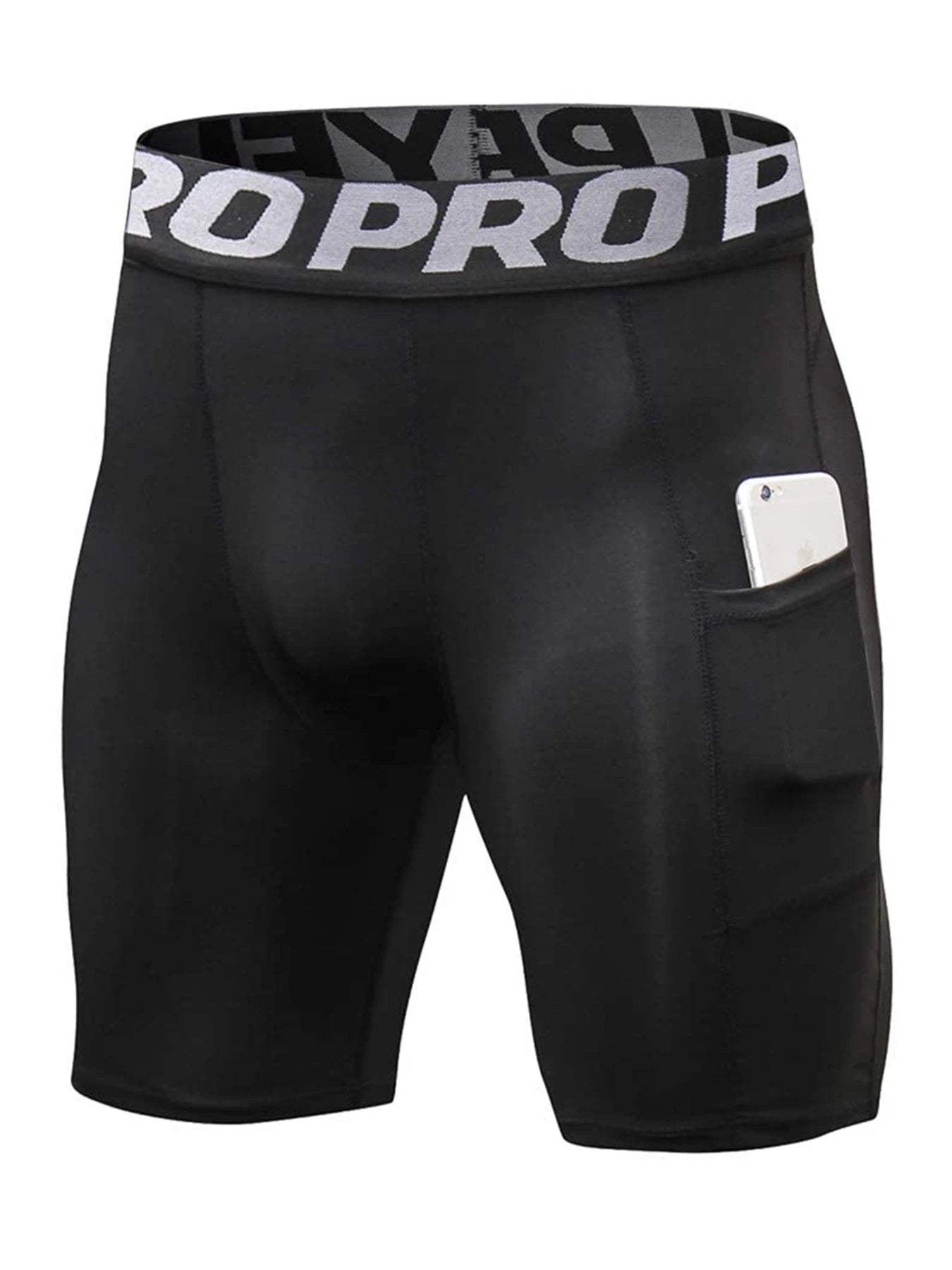Men's Sports Compression Shorts with Pockets Gym Workout Polyester Boxer Briefs Running Basketball Bike Athletic Short