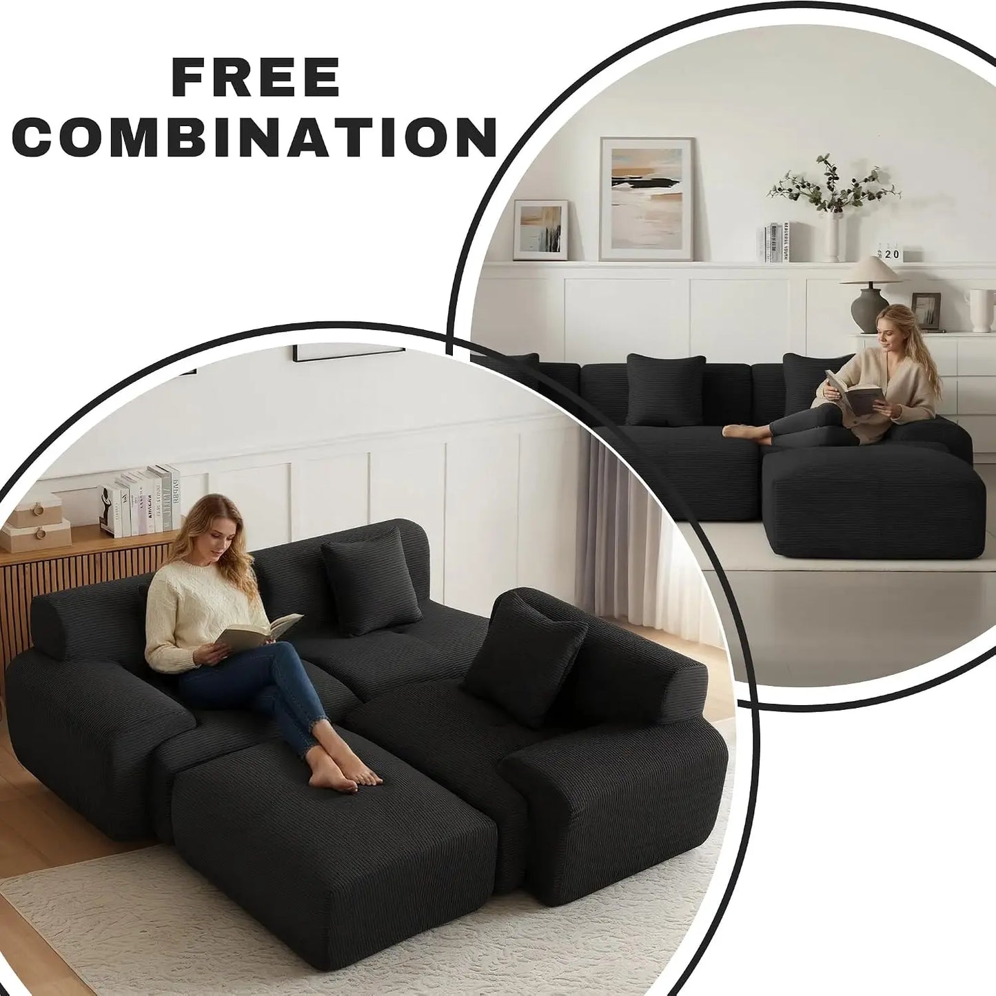107" Cloud Modular Sectional Couch,Boneless Sofa with Ottman,L-Shape Upholstered Sofas with Deep Seat,Modern Cozy, Custom