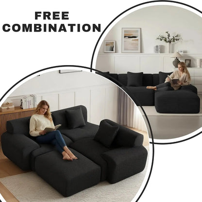 107" Cloud Modular Sectional Couch,Boneless Sofa with Ottman,L-Shape Upholstered Sofas with Deep Seat,Modern Cozy, Custom
