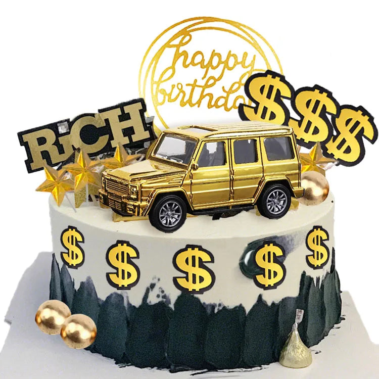 Dollar Cake Topper Car Figurine Money Cake Decorations For Richman Birthday Party Supplies Rich Money Dollar Theme Party Decors