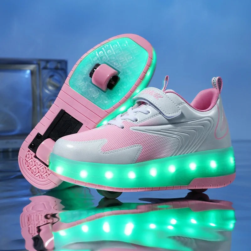Two Wheels Children's Led Light Roller Skate Shoes For Kids Boys Girls Luminous Sneakers Skateboard USB Charging