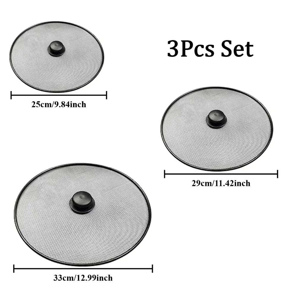 3Pcs 25+29+33cm Splatter Screen, Frying Pan Splatter Screen, Splash Guard Lid with Knob, Extra Fine Mesh Splash Guard Pot Lid