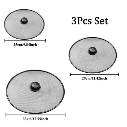 3Pcs 25+29+33cm Splatter Screen, Frying Pan Splatter Screen, Splash Guard Lid with Knob, Extra Fine Mesh Splash Guard Pot Lid