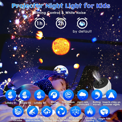 Galaxy Projector for Bedroom Pro Version HD 12 in 1 Film Discs Star Projector Galaxy Light Planetarium Projector with Timer White Noise 360 ° Rotation Bluetooth Remote Control