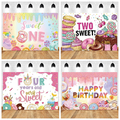 Donut Ice Cream Candy Photography Background 1st Birthday Party Decor Cake Table Banner Children Portrait Photo Studio Props