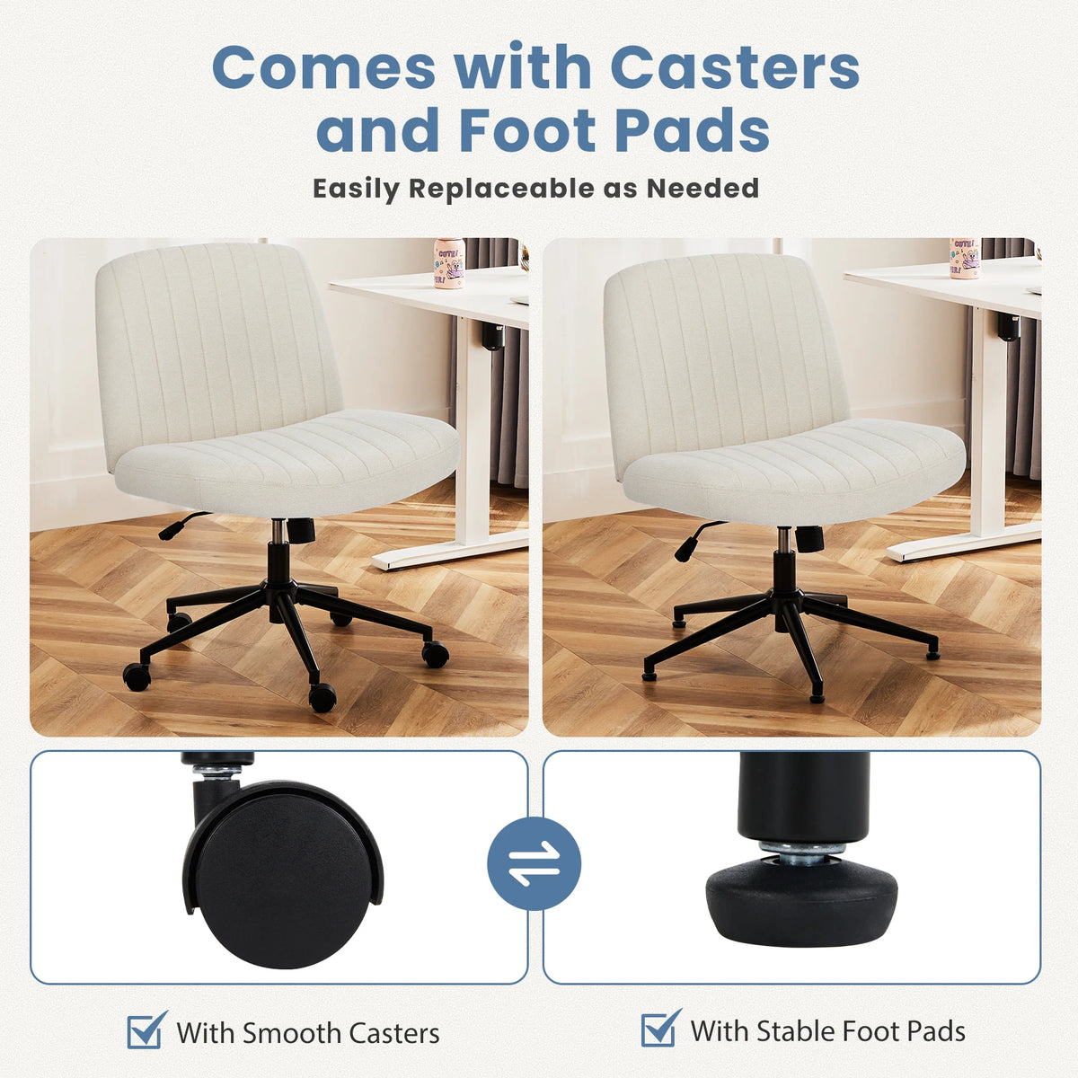 MCQ Armless With Wheel Ergonomic Gaming Office Chair with Adjustable Height 360° Swivel Gaming Racing Chair For Home Office