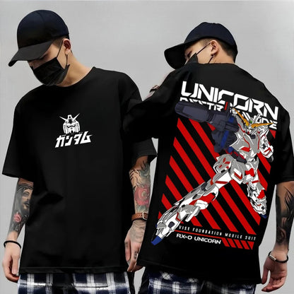 Japanese Anime Mobile Suit RX-78-2 Gundam Summer Short Sleeve Cotton Print T-shirts Men Women Harajuku Y2k Parent-child Tee Tops