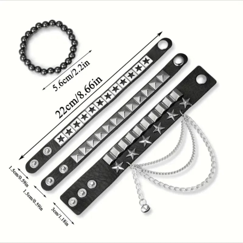 4pcs/set Gothic Punk Rock Square Rivet Bracelet Daily and Party Gothic