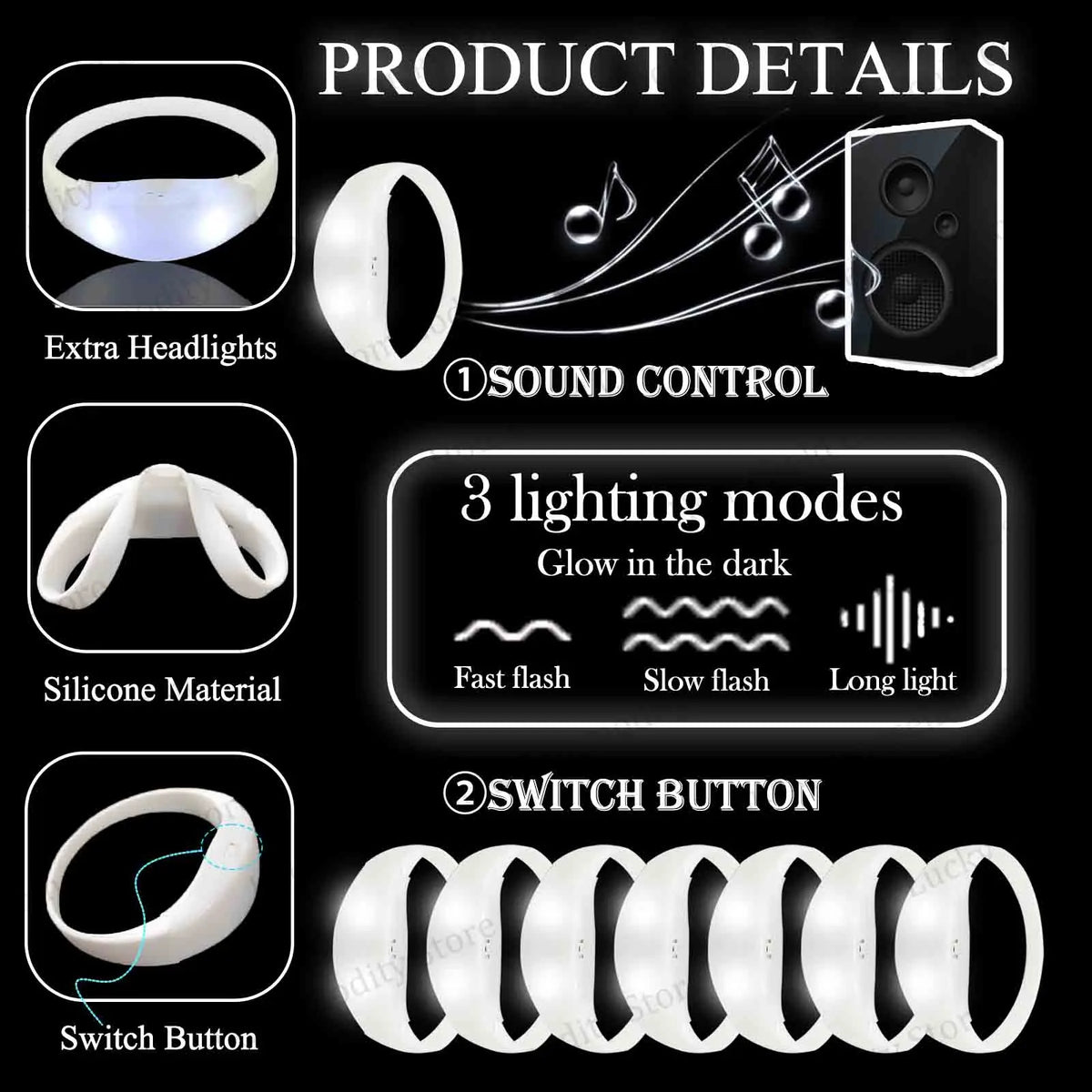 20-100PCS Music&Sound Activated Led Bracelet Light up Bracelets Glow in the Dark Bracelets for Wedding Party Concert Favors