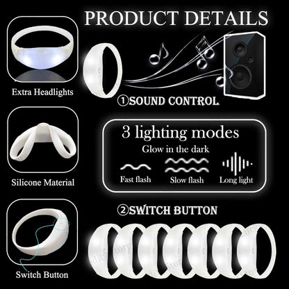 20-100PCS Music&Sound Activated Led Bracelet Light up Bracelets Glow in the Dark Bracelets for Wedding Party Concert Favors
