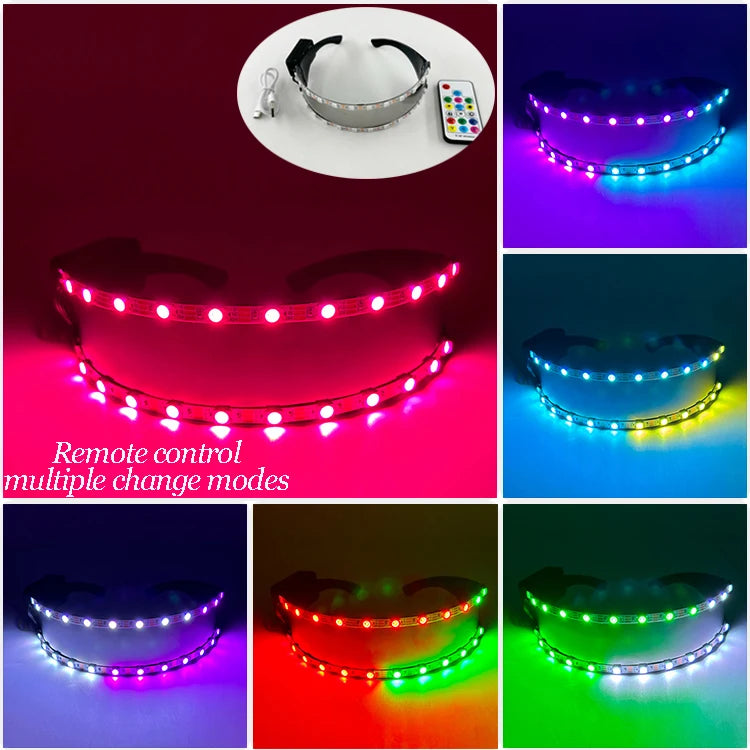 Cyberpunk Futuristic Luminous Glasses Rave Cyber light up Goggles LED glowing visor glasses for EDM music show props