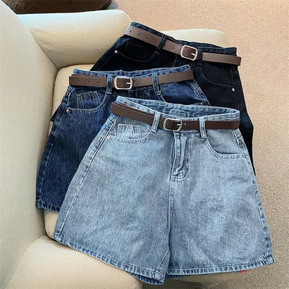 High-Waist Wide-Leg Denim Shorts | Slimming A-Line Loose Fit | Women's Regular Casual Shorts