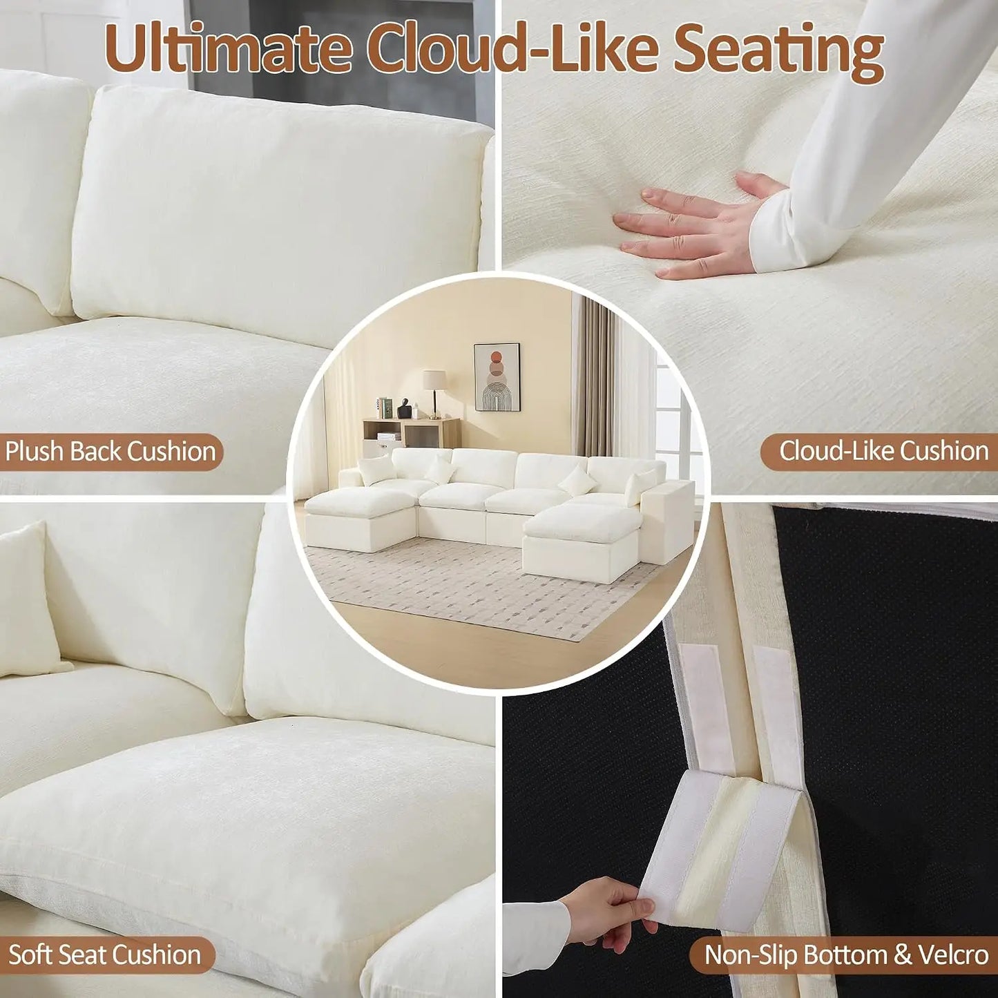146''Cloud Boneless Sectional Couch, Modular Sectional Sofa Deep Seat with 2 Ottomans, Oversized Upholstered, Customized