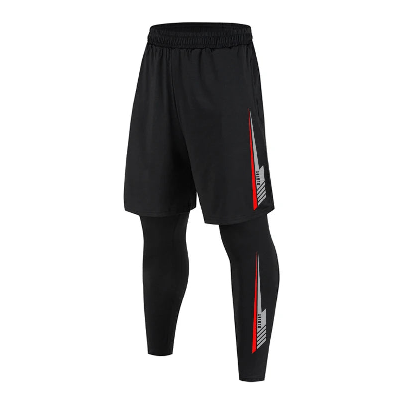 Men's Running Jogging 2 Piece Set Quick Dry Sports Shorts and Compression Tights Athletic Training Wear
