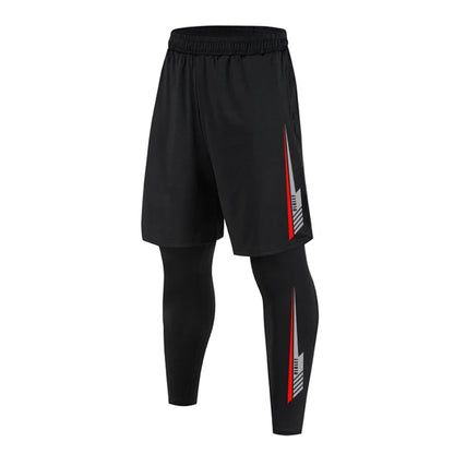 Men's Running Jogging 2 Piece Set Quick Dry Sports Shorts and Compression Tights Athletic Training Wear