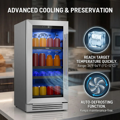 Under Counter Beverage Cooler 85L Built-in Refrigerator 80 Cans Fast Cooling 34°F-54°F 3.0 cu ft Stainless Steel Freestanding Wine Beer Fridge for Kitchen Bar