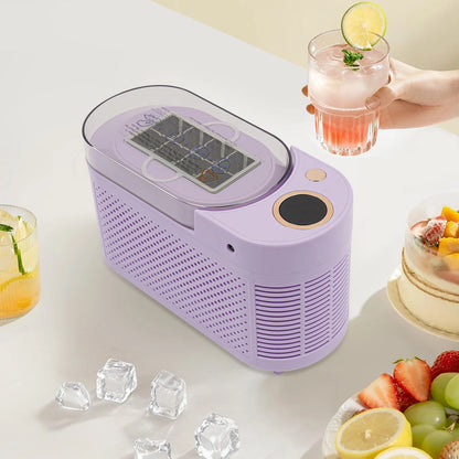 Ice Maker Portable Mini, 12V Car Power Cord, Taro Purple, Low Noise 60dB, Food Grade Aluminum, DIY Ice Cubes, For Kitchen Travel Camping Iced Drinks