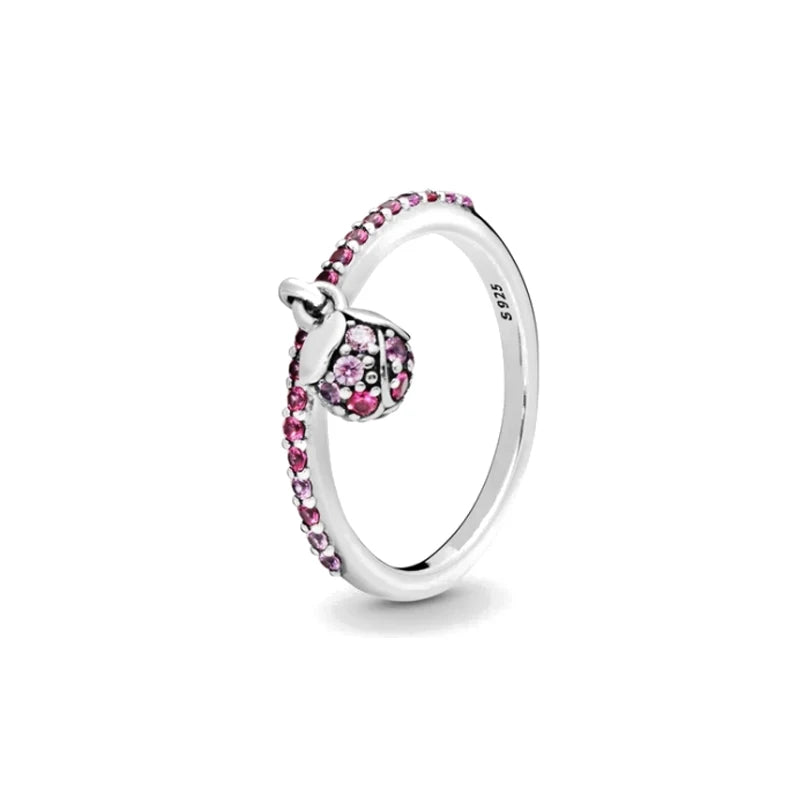 925 Sterling Silver Red Luminous firefly Heart Stone Snowflake Daisy Ring Rings Wedding Fashion Fine Jewelry For Mother Day
