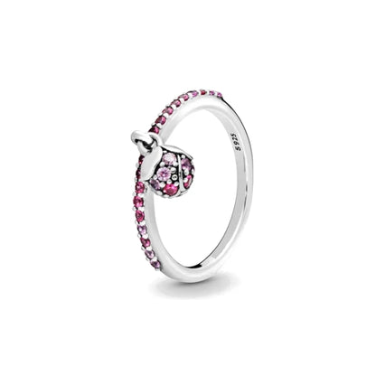 925 Sterling Silver Red Luminous firefly Heart Stone Snowflake Daisy Ring Rings Wedding Fashion Fine Jewelry For Mother Day