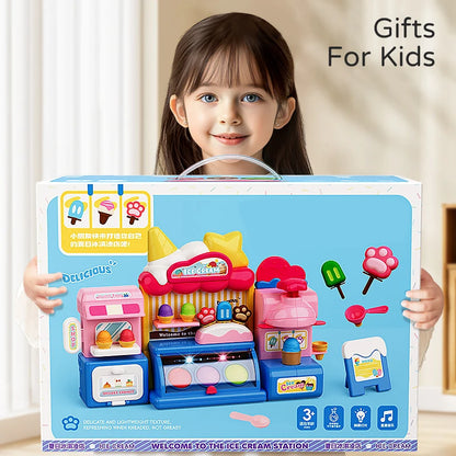 Children Ice Cream Toy for Girl Play Dough Color Machine With Music and Light Boy Toy Food Fake Kids Supermarket 3 Years Gifts
