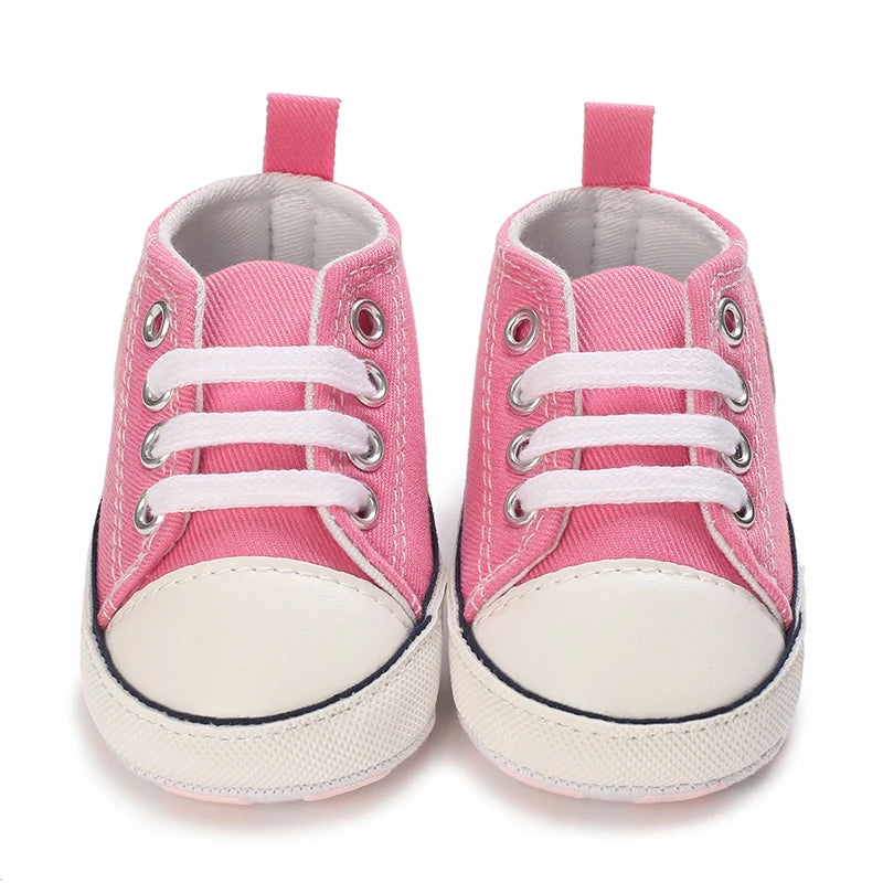 Cute and classic pink themed casual flat shoes for baby girls, soft and comfortable baby walking shoes for 0-18 months