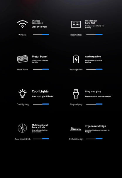 Qianxingzhe Wireless Keyboard Mouse Set Mechanical Feel Rechargeable Rgb Backlit Wrist Rest Multifunctional Knob Gaming For Pc