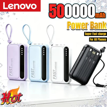 Lenovo 500000mAh Power Bank BuiIt in 4 Lines Super Fast Charging Large Capacity Portable External Battery for All Phones 2026New